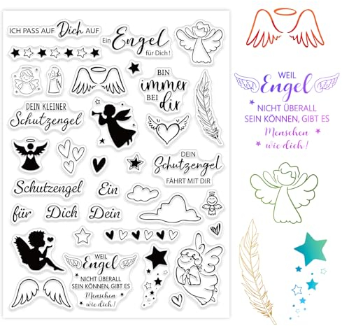 BOOMTOP Silikonstempel Schutzengel Clear Stamps Engel Taufe Transparente Stempel 35 Motive Motivstempel zum Basteln Kartenherstellung Kommunion Weihnachten Geschenkverpackung Scrapbooking