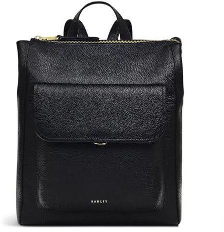 RADLEY London Colebrook Close Medium Ziptop Backpack for Women, in Black Grained Leather with Top Handle