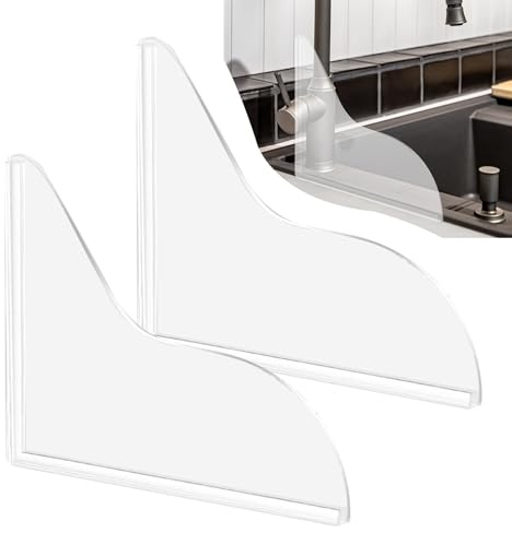 Thatyro 2 Pack Acrylic Shower Splash Guard, Clear Tub Splash Guard with Self-Adhesive Rubber Strip, Waterproof Shower Water Blocker for Bathtub Corner Sink Bathroom Kitchen Accessories (A)