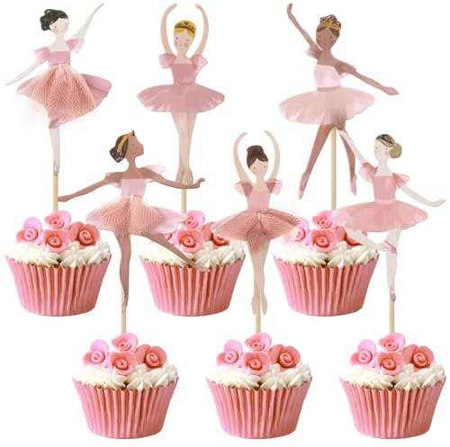 24 Pezzi Topper per Cupcake Ballerina Decorazioni Danza Classica per Torte Compleanno - Addobbi per Feste Bambina, Topper Ballerina Torta con Tutu per Baby Shower,per Torte con Tutu per Party a Tema