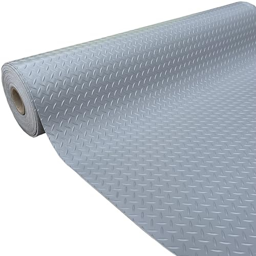 Shield Autocare © Heavy Duty Commerical Grade PVC Vinyl Floor Matting Garage Industrial Large Diamond Checker Black | Blue | Light Grey | Dark Grey | 1.3m Width | 3.2mm Thick (Light Grey, 4m x 1.3m)