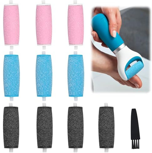 10 Pezzi Rulli Ricambi Compatibile con S-choll Velvet Smooth, Pomice Piedi Rullo Ricarche per Pedicure Elettrico, Rimuovi Calli, Ricambio Testine, Esfoliante