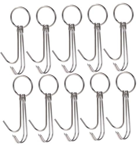 OKUMEYR 10piezas Ganchos Dobles De Acero Inoxidable Para Colgar Carne Gancho Carnicero Resistente La Corrosión Aptos Para Ahumar Secar y Cocinar Jamón Accesorios Para Carnicerías y Cocina