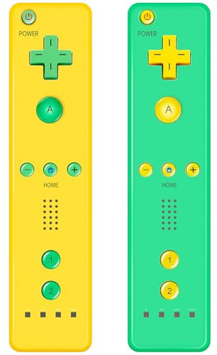 AUFGLO Wii Controller 2 Pack - Wii Remote with Silicone Case and Wrist Strap(Yellow + Green)