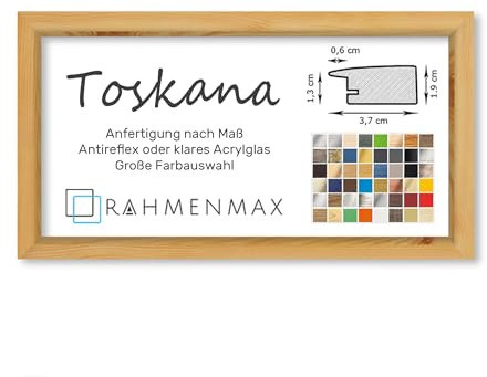 RahmenMax® Toskana Bilderrahmen Bildmaß 40x100 cm zum Aufhängen/Maßanfertigung möglich/MDF Posterrahmen in Kiefer Dekor mit Acrylglas Antireflex/Puzzle Rahmen