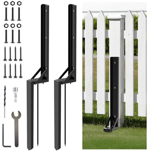 comeder Fence Post Repair Kit 2 Pack, Heavy Duty Ground Spike with Nails for Wooden Posts, Fix Tilted Broken Fence Garden Support, 76cm Steel Stakes
