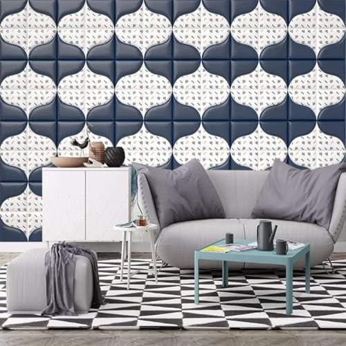 Tzxztt Blau Mit Weißem Muster Moderne 3D Tapete Geprägte Seide Neutrale Töne Material Ideal Für Wohnzimmer Schlafzimmer-300cm×210cm