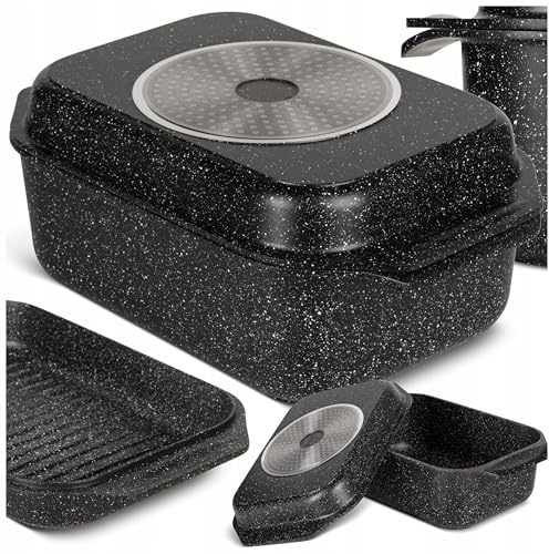 ZILNER Universalbräter Gourmet Granit mit Deckel, Induktion & Backofen, 6 L | Schmoren, Grillen, Braten, Antihaftbeschichtung, alle Herdarten, vielseitiger Bräter für Küche