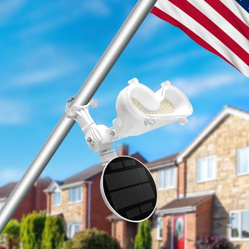Solar Light for Flag Pole Outdoor,2200 Mah 37 LEDs 6000k Flagpole Lights Solar Powered,Adjustable Bracket & Metal Clamp Fit 1-1.5 Inch Flagpole 2 in 1 Ground Mounted Garden Solar Light