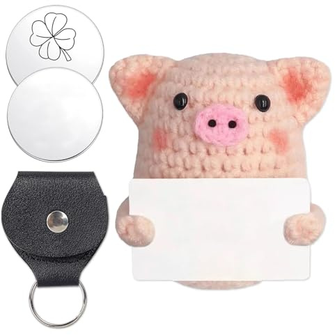 motivant créatif en laine à tricoter mini cochon,Cochon Positive Mini Porte-BonhChanceux - Cadeau fait main, avec porte-clé et porte-bonheur, 3 pièces, coulargentcadeau d'anniversaire pour la