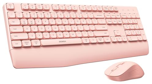 seenda Wireless Keyboard and Mouse, Ergonomic Keyboard Mouse Set, Full-Size Wireless Combo Compatible for Mac OS/Windows PC Computers Laptops - Pink