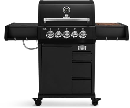 BURNHARD® Gasgrill 3-Brenner inkl. Heckbrenner, mit Edelstahl-Grillrost | inkl. stabiler Abdeckhaube, Seitenkochfeld mit Infrarot Keramikbrenner, Schwarz, EARL