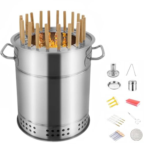 DEEguess FûT à RagoûT Monocouche Suspendu sans FuméE en Acier Inoxydable, Peut Contenir 28 Brochettes De Barbecue, Barbecue Polyvalent à 360°, Adapté Aux Pique-Niques en Camping,11-pcs