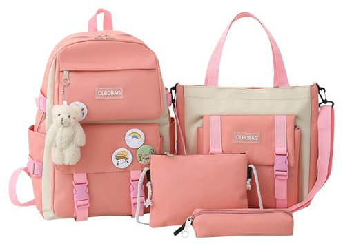 Ahuuen Tonåringar Laptop Ryggsäck, 4st Primär skolväska Ryggsäck Set med pennfodral, Sling Bag, Förvaring skolväska för bärbar dator, telefoner, böcker