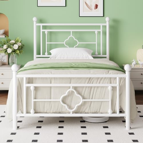 MUTICOR Cama Metálica 90x200 cm, Cama Moderna con Cabecero y Base de Láminas, Plataforma para Dormitorio o Habitación de Invitados, Almacenamiento bajo la Cama, Sin Ruido, Fácil Montaje,Blanco