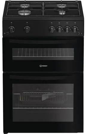 Indesit ITG6GB 60cm Twin Cavity Gas Cooker, Freestanding, Black, A+ Energy Rated, 4 Burner Hob, Easy Clean Enamel, Flame Failure Safety Device – Fast, Efficient Cooking
