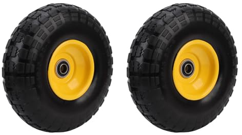 Luocute 2 Pièces Pneus en Caoutchouc Solide, 10 Pouces 4.10/3.50-4 Bande de Roulement Dentelée Double Roulement scellé Moyeu de Roue décalé de 2, Pouces, avec Trou D'alésage D'essieu