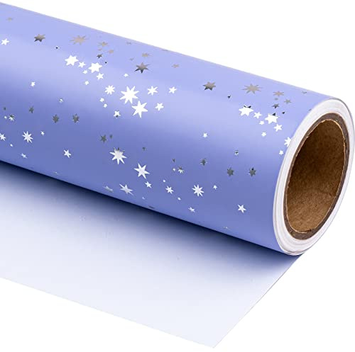 RUSPEPA Geschenkpapierrolle - Mini-Rolle - 43,2 cm x 10 m - Sterne mit Silberfolien-Design, perfekt für Hochzeit, Geburtstag, Babyparty