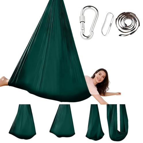 Forbabe Aerial Yoga Hängematte Set, 280 x 150 cm Yoga Schaukel für Home Studio Fitness Belastbar bis 200kg für Training & Dehnung (Grün)