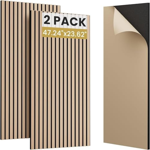 Acoustic Wall Panels – Peel and Stick Wood Slat Soundproofing Panels for Home, Office, Studio and Living Room, Decorative Wall Panels, Easy to Install (Wood color, 60 * 120cm)