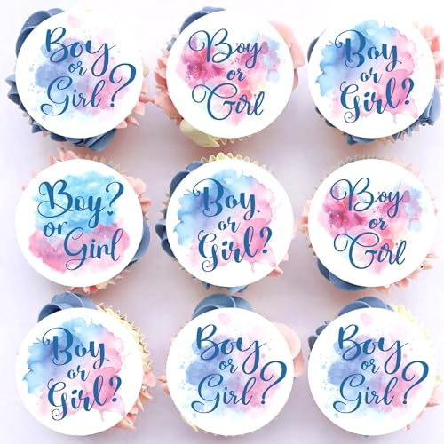 SYKYCTCY 60 Pack Edible Gender Reveal Boy or Girl Cupcake Toppers Wafer Paper Baby Shower Gender Reveal Question Mark Cupcake Picks Decorations for Birthday Party Cake Decorations Supplies