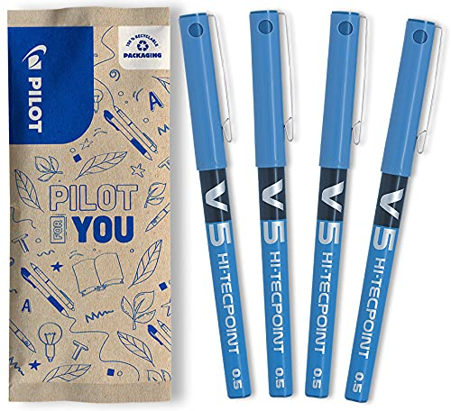 PILOT Hi-Tecpoint V5, Tintenroller, 4er Set (Blau)