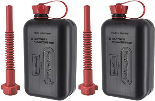 FuelFriend®-BIG max. 2,0 Liter - Benzinkanister Reservekanister mit UN-Zulassung + Flexibles Premium-Auslaufrohr - 2 Stück