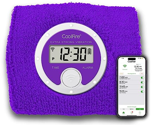 Coolfire - Silent Vibrating Wristband Alarm Watch for Couples, Students, Hearing Impaired. Purple