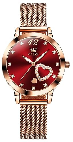 OLEVS Rose Gold Watch Women, Ultra Thin Mesh Belt Analogue Quartz Dress