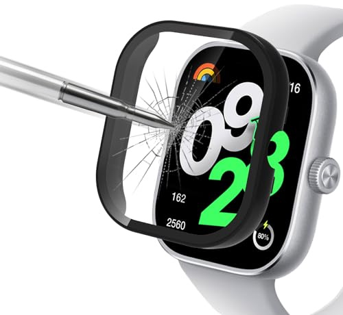 ZoRoll Funda Compatible con Xiaomi Redmi Watch 4, Carcasa Protectora de Vidrio Templado, Cubierta Completa Anti-arañazos PC Cristal Compatible con Xiaomi Redmi Watch 4 - Negro