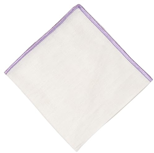 Hell Blues Cuadrado de bolsillo para hombre, lino blanco roto con borde bordado de color, accesorios para bodas, eventos formales, 24 cm x 24 cm, Lavanda Azul, 24 cm
