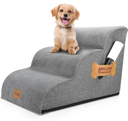 Nobleza Scaletta per Cani 3 Gradini, Rampa per Cani Spugna Scala per Cani di Piccola Taglia con Rullo Antipelucchi, Scaletta per Cani Gatti per Salire sul Letto Divano
