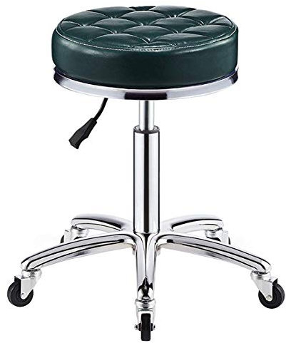 Gardeneea Drehhocker auf Rollen, Verstellbarer Hocker, gepolsterter Sitz mit Kunstlederbezug, Arbeitshocker für Schönheitsstudio, Büro, Khaki (Dunkelgrün)