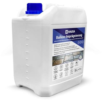 Hausa Balkon-Imprägnierung 5L für 60m², Witterungsschutz für Balkon Terrasse, Feuchtigkeitsschutz für Fliesen Beton Stein, hydrophobe Oberfläche mit Abperleffekt, pflanzensicher lösemittelfrei