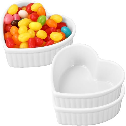 Ramequines de cerámica con forma de corazón para el día de San Valentín, 6 onzas, aptos para horno, platos de crema brulee, cuencos pequeños para hornear, para cocina, fiesta, aperitivos, servir,