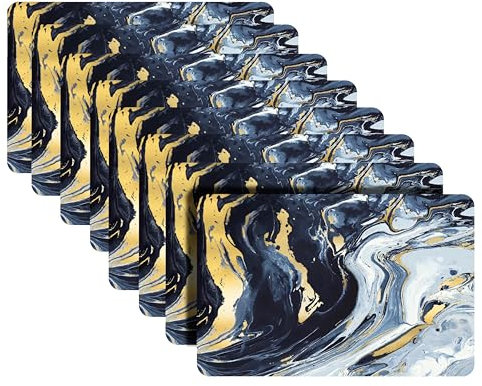 Dainty Home Navy Gold Agate Marble Rectangle Cork Placemats - Heat Resistant Placemats, Non-Slip, Easy Clean Placemats for Elegant Dining - 12x18 Set of 8 - Perfect for Stylish, Modern Homes