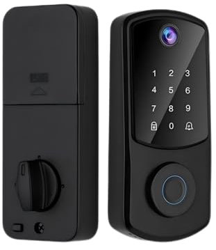 AloveH Cerradura inteligente de puerta WiFi con captura y desbloqueo de cámara, cerradura de puerta de entrada sin llave con función de timbre