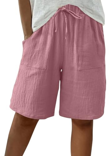 HAOLEI Bermuda Shorts for Women UK Clearance Knee Length Elasticated Waist Casual Loose Wide Leg Baggy Vacation Summer Beach Shorts