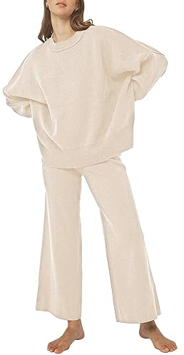Pink Queen Set da due pezzi da donna per casa, elegante, outfit da tempo libero, set da lounge, albicocca, L