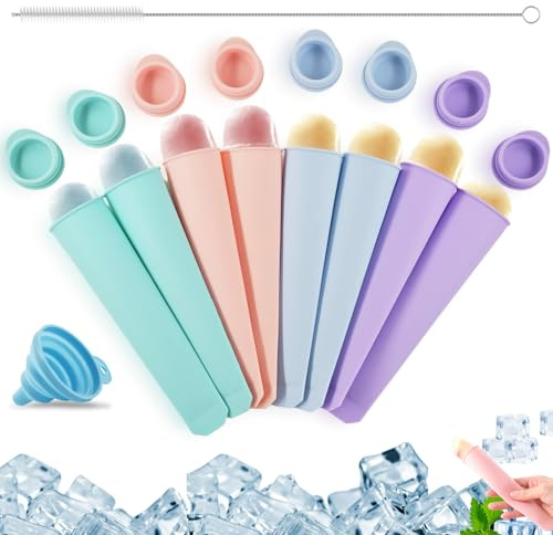 Eisformen Silikon, 8 Stück Wassereis Tüten Wiederverwendbar,Bisphenolfreies | Eisformen eis am stiel mit Deckel,Wassereis Formen mit Reinigungsbürste und Trichter,Lebensmittelechtes Silikon