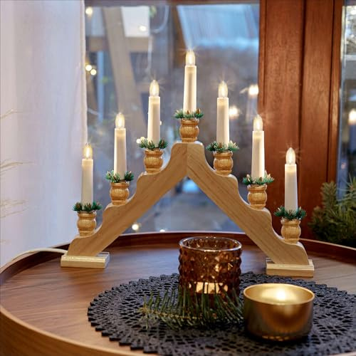 hellum Pyramide de Noël - Chandelier pour intérieur - Éclairage de fenêtre de l'Avent - Couleur naturelle - Alimentation électrique avec prise marche/arrêt - 7 bougies - 39 x 34 cm - Pour l'intérieur