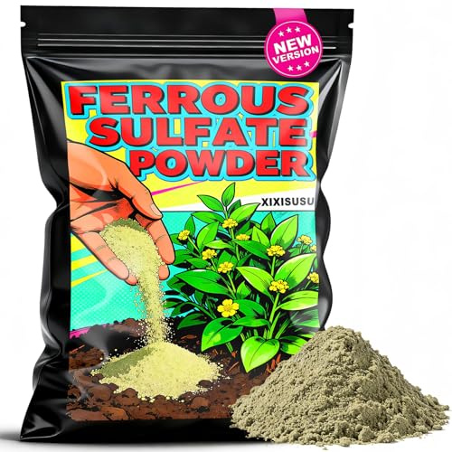 XIXISUSU Iron Sulfate for Plants - Ferrous Sulfate Powder to Correct Chlorosis & Yellow Leaves, Fast-Acting Iron for Plants, Trees, Lawns & Shrubs - Essential Nutrient Supplement (8 oz)