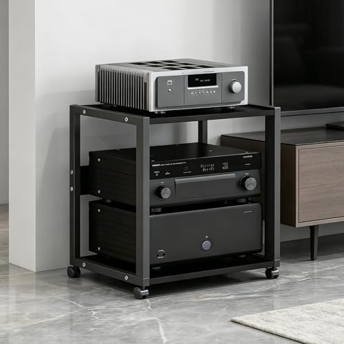 NEHCFO Mobile Stereo Hi Fi Rack Audio con ruote, Audio AV Tower Media Stand 2/3 livelli, supporto per amplificatore CD console(2-layer)