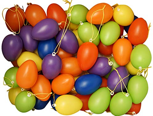 Ostereier Kunststoff 60er Set – khevga Bunte Ostereier mit Band, 36er & 60er Set – Wetterfeste Osterdeko für draußen & innen, perfekt für Osterbaum & Frühling