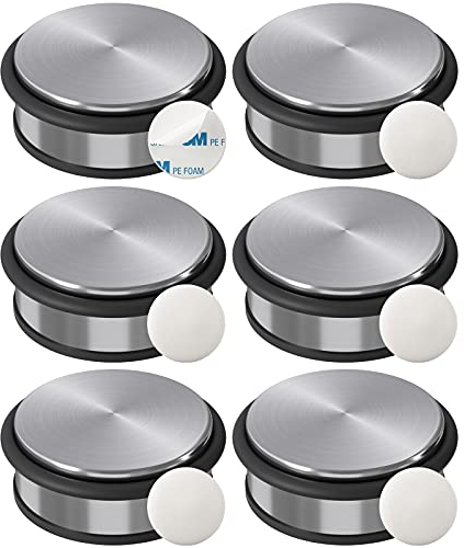 WELLGRO Edelstahl Türstopper 1,2 kg + Wand Türstopper, ohne Bohren, 10 x 4,5 cm (ØxH), Rutschfester Boden, Verschiedene Mengen wählbar, Stückzahl:6 Stück
