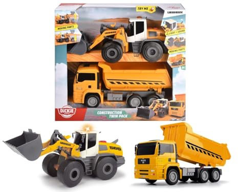 Pack 2 vehículos construcción con luz y Sonidos 28cm (Dickie 3726008)