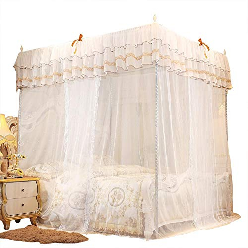 Fdit Luxus Prinzessin Vier Eckpfosten Bett Vorhang Baldachin Netz Moskitonetz Bettwäsche 4 Eck Baldachin Vorhänge Bett Baldachin für Mädchen Kinder Schlafzimmer MEHRWEG