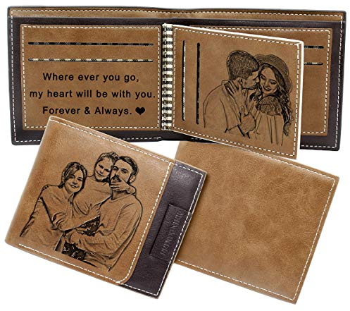 Personalisierte Foto Geldbörse Herren Leder, Gravierte Bild Brieftasche für Männer Vatertagsgeschenk