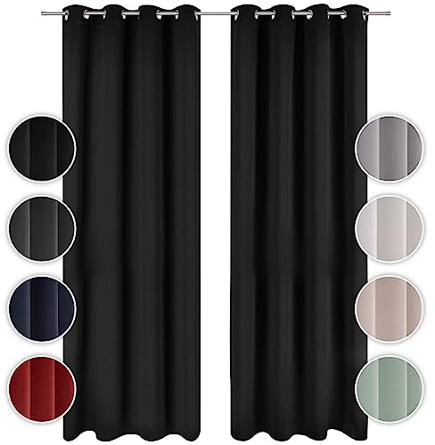 Blumtal Cortinas Opacas 2 Piezas 245x140cm - Cortinas Salon Opacas - Cortinas Dormitorio con Ojal - Cortinas termicas aislantes Frio y Calor - Cortinas Salon Modernas 2 Piezas - Cortinas Negras