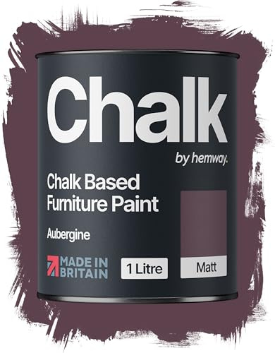 Hemway Chalk Based Furniture Paint, Aubergine Purple 1L, Matt Finish | Shabby Chic, Chalk Paint Furniture & Walls, Quick Dry & 1 Coat